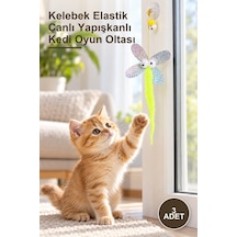 3 Adet Kelebek Elastik Çanlı Yapışkanlı Kedi Oyun Oltası