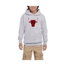 Zepplin Giyim Chicago Bulls Logo Gri Çocuk Kapşonlu Sweatshirt