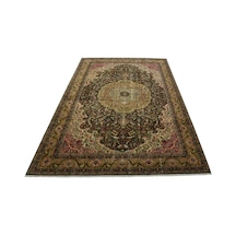 Zehra Abla Halı Vintage 7m2 El Dokuma Haki Yeşili Eskitme Lüks Göbekli Yün Salon Halısı 5619 Renkli
