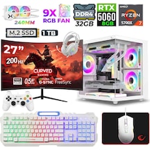 Xaser Sword Cube X55 R7-5700X 32 GB 1 TB M.2 Nvme SSD 8 GB RTX5060 27" Free Dos Masaüstü Oyuncu Bilgisayarı