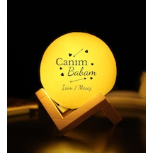 Kişiye Özel Canım Babam Baskılı 3d Ay Gece Lambası Dekoratif Stand Hediyeli Sarı