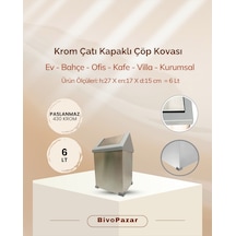 Krom Sallanır Çatı Kapaklı Çöp Kovası 6 Lt