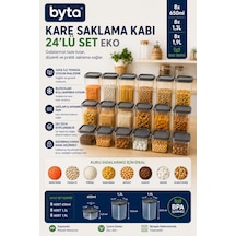 Eko 24'lü Kare Erzak Saklama Kabı Seti 8x650 Ml + 8x1,3 L + 8x1,9 L Kapaklı Plastik Gıda Saklama Kabı Şeffaf Mutfak Düzenleme Seti Şeffaf
