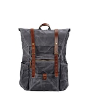 Diwu Retro Mumlu Kanvas Deri Büyük Outdoor Sırt Çantası Gri Çok Renkli