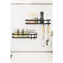Bino Mutfak Rafı 2'li Set Yapışkanlı Lüks Modern Siyah Metal Baharatlık Rafı Organizer Düzenleyici Siyah