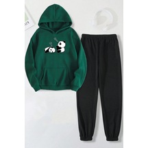 Uyguntarz Unisex Uykucu Panda Baskılı Rahat Eşofman Takımı Yeşil