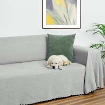 Mikrofiber Şönil Fitilli Minimalist Koltuk Örtüsü -175x350 Cm Xlarge, Çift Taraflı, Kaymaz, Terletmez, A.gri Diğer