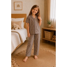 Kız Çocuk Çizgili Gecelik Kahve Pijama Takımı