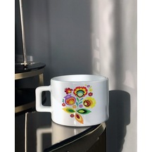 Etnik Desenli Renkli Çiçekler Tasarımlı Çay-Kahve Fincanı