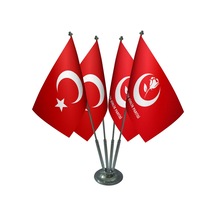 Masa Üstü Büyük Birlik Partisi Bayrağı Türk Bayrağı Dörtlü Krom D