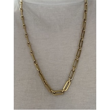 Pinery Jewels 60 Cm Sıralı Oval Çelik Kararmaz Kadın Gold Kolye Altın