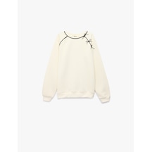 Koton Fiyonk Detaylı Uzun Kollu Bisiklet Yaka Şardonlu Sweatshirt Ekru 7wkg10055ak