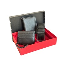 Premium Serisi Özel Kutulu Lüks Deri Dikey Fermuarlı Cüzdan Kemer Kartlık Ve Bileklik Erkek Seti Siyah