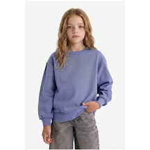 Defacto Kız Çocuk Relax Fit Bisiklet Yaka Basic Düz Sweatshirt A2797a825aupr510 Mor