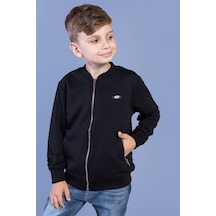 Toontoy Kids Toontoy Erkek Çocuk Kolej Yaka Fermuarlı Cepli Baskılı Örme Hırka - 2 İplik Şardonlu Siyah
