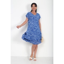 By Saygı Kadın İtalyan Cotton Spiral Desenli Astarlı Kısa Elbise Saks