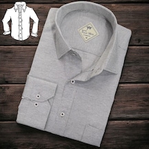 Linen Keten Klasik %100 Cotton Uzun Kollu Terletmeyen Tek Cepli Kapaklı Gri Gömlek Regular Kalıp -10241 Gri