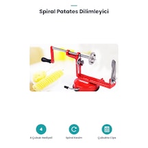 Spiral Patates Dilimleyici - 4 Çubuklu Patates Cips Kesici Kırmızı