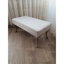 Ayak Ucu Kapı Önü Antre Düz Bench Puf Orta Sehpa Gümüş Ayak 110 Cm Beyaz