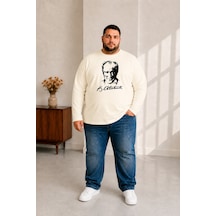 Sngl Tekstil Erkek Büyük Beden Uzun Kollu Atatürk Baskılı T-shirt 3xl 4xl 5xl 6xl 7xl 8xl 9xl Ekru