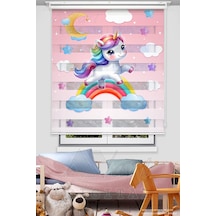 Unicorn Ve Gökkuşağı Baskılı Zebra Stor Perde - Baskılı Çocuk Odası Perdesi Çok Renkli