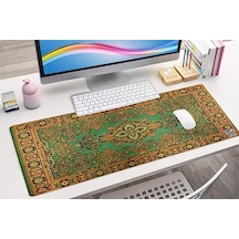 Mouse Pad, 30x70 Cm, Mavi Halı Desen Baskılı, Kaymaz Taban, Bilek Destekli, Dikişsiz Kenar, Ergonomik, Ofis Ve Oyuncular İçin Yeşil