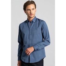 Tudors Slim Fit Dar Kesim Uzun Kol Erkek Gömlek-23356 Lacivert