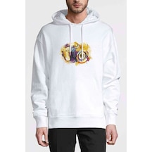 Film Camera Çizim Kamera Baskılı Beyaz Erkek Kapşonlu Sweatshirt