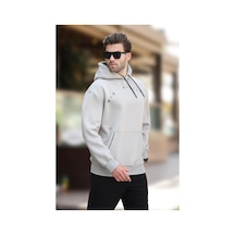 Madmext Boyalı Gri Kapüşonlu Cep Detaylı Nakışlı Erkek Sweatshirt 7054-boyalı Gri Boyalı Gri