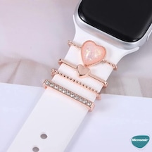Apple Watch 8 45mm Kordon Süsü Charm İnci Kalp Rose Gold Diğer