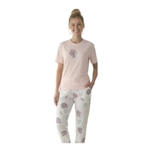Donwear Kadın %100 Pamuk Kısa Kollu Pijama Takımı Pembe