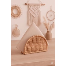 Boho El Yapımı Rattan Peçetelik - Masa Üstü Ve Mutfak İçin Doğal Hasır Peçete Tutucu, Bohem Ev Dekoru, Yarım Ay Tasarım Dikey Peçete Standı -