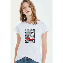 Black Mirror Blocked Baskılı Beyaz Kadın Tshirt