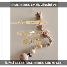 Sahi Aksesuar İsimli Bebek Emzik Zinciri Ve İsimli Bebek Künye Seti Bezyı695 Gri - Mavi