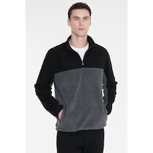 AC&Co / Altınyıldız Classics Erkek Siyah-Antrasit Standart Fit Günlük Rahat Çift Renkli Polar Spor Sweatshirt 4A5221100015SSAS