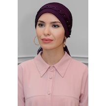 Hürrem Bone Mürdüm Pratik Hazır Geçmeli Tesettür Bone Fukuro Piliseli Örgülü (545490600) Mürdüm