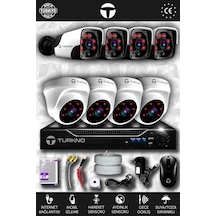 Turkno 8 Kameralı Pania 4 İç Kamera Set HDD'siz Full HD Gece Görüşlü Güvenlik Kamerası Sistemi