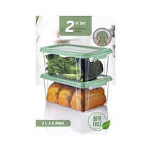 2'li 3 Lt Kilit Kapaklı Erzak Saklama Kabı - Difriz Buzdolabı Düzenleyici Un Bakliyat Saklama Kutusu Yeşil