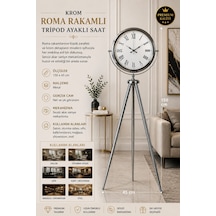 Krom Roma Rakamlı 150 X 45 Cm Metal Tripod Ayaklı Saat