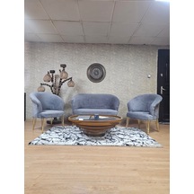 Zafir Teddy Takım Gold Kaplama Telli Ayak Çay Seti Koltuk - Berjer , Balkon, Salon, Ofis Gri