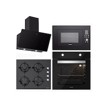 Silverline BO6501B01 - CS5349B01 - 3457 Soho 60 - MW9018B01 Siyah Cam Ankastre Set
