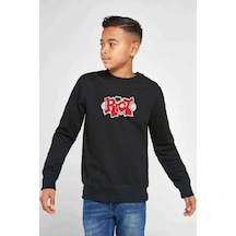 Tshirthane Riot Logo Baskılı Unisex Çocuk Siyah Sweatshirt Siyah