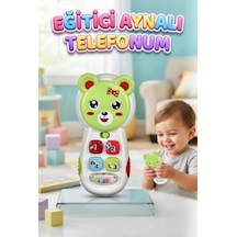 Eğitici Aynalı Müzikli Telefon - Işıklı Sevimli Ayıcık Figürlü Bebek Gelişim Oyuncağı Yeşil