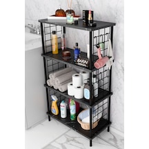 Çevir Kur Kolay Kurulum 4 Katlı Banyo Rafı Metal Telli Çok Amaçlı Organizer Dolap Stand Raf Siyah Mermer