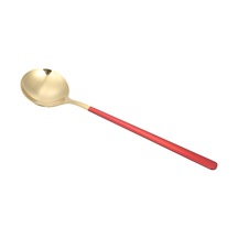 Konesam Portekiz 304 Paslanmaz Çelik, Renkli Uzun Saplı, Dolgulu Büyük Yuvarlak, Tatlı/西餐/韩式 Servis Kaşığı, Bakır+kırmızı, 1 Adet Paket Altın