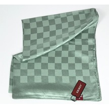 Kroren Krep Jakarlı Dama Desen Şal - 70 X 190 Keten Yeşili