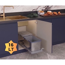 Cassone 16 Litre Kısa Eviye Altı Dolaba Uygun Dolap İçi Raylı Gri Paslanmaz Krom Çöp Kovası - Kapak Genişliği 40 Cm Açık Gri