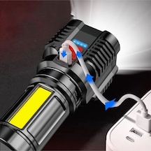 Ultra Parlak El Feneri Usb Şarj 4 Led+yan Cob Led Taktik Günlük Hayat Kamp Avcılık El Feneri Diğer