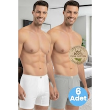 Tezzgelsin Erkek %100 Pamuklu 6'lı Süprem Kumaş Penye Boxer Beyaz - Gri