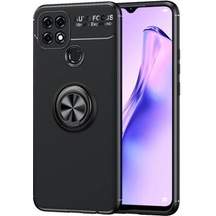 Oppo A15 Ultra Koruma Sağlayan Stant Özellikli Yüzüklü Ravel Silikon Kılıf Siyah